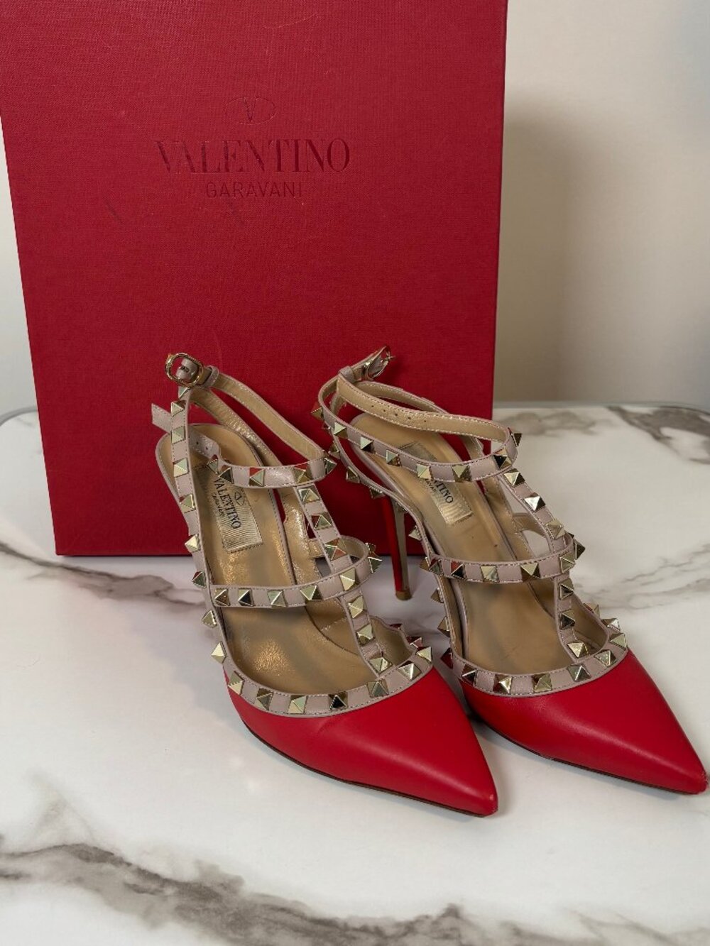 Valentino Garavani Rockstud Caged Pumps Red 37.5
